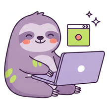 A kid sloth building a game on a laptop